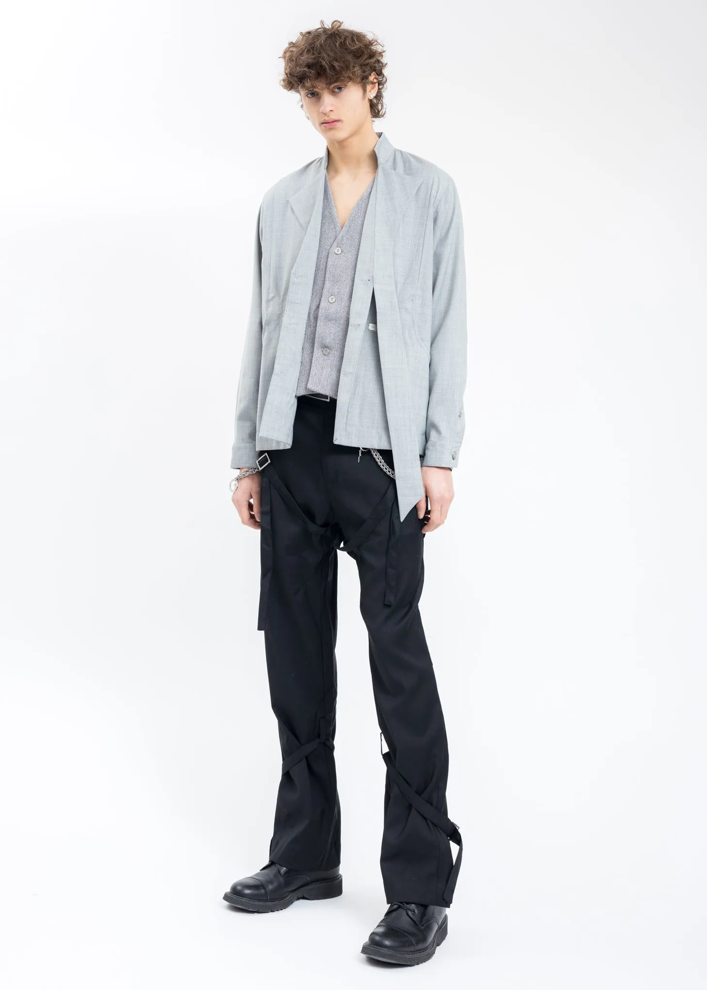 Grey Layered Arch Cutting Shirt Jacket