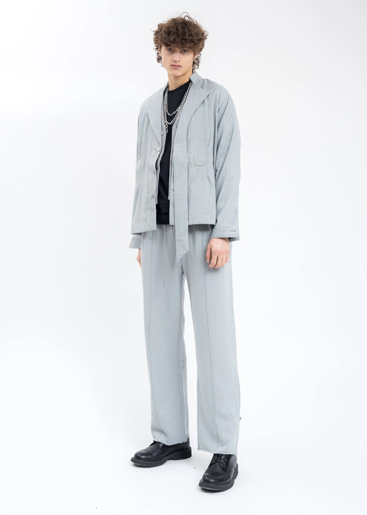 Grey Layered Arch Cutting Shirt Jacket