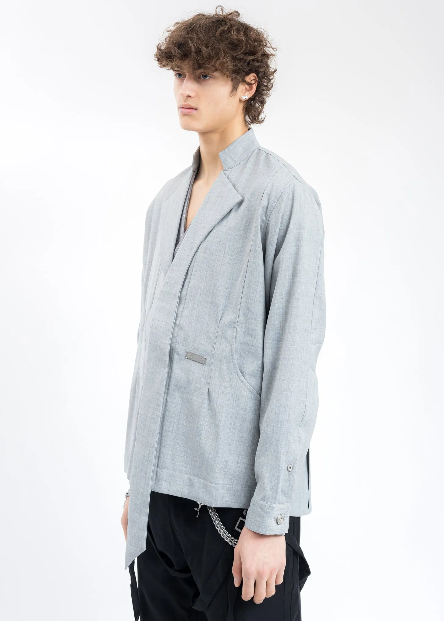 Grey Layered Arch Cutting Shirt Jacket