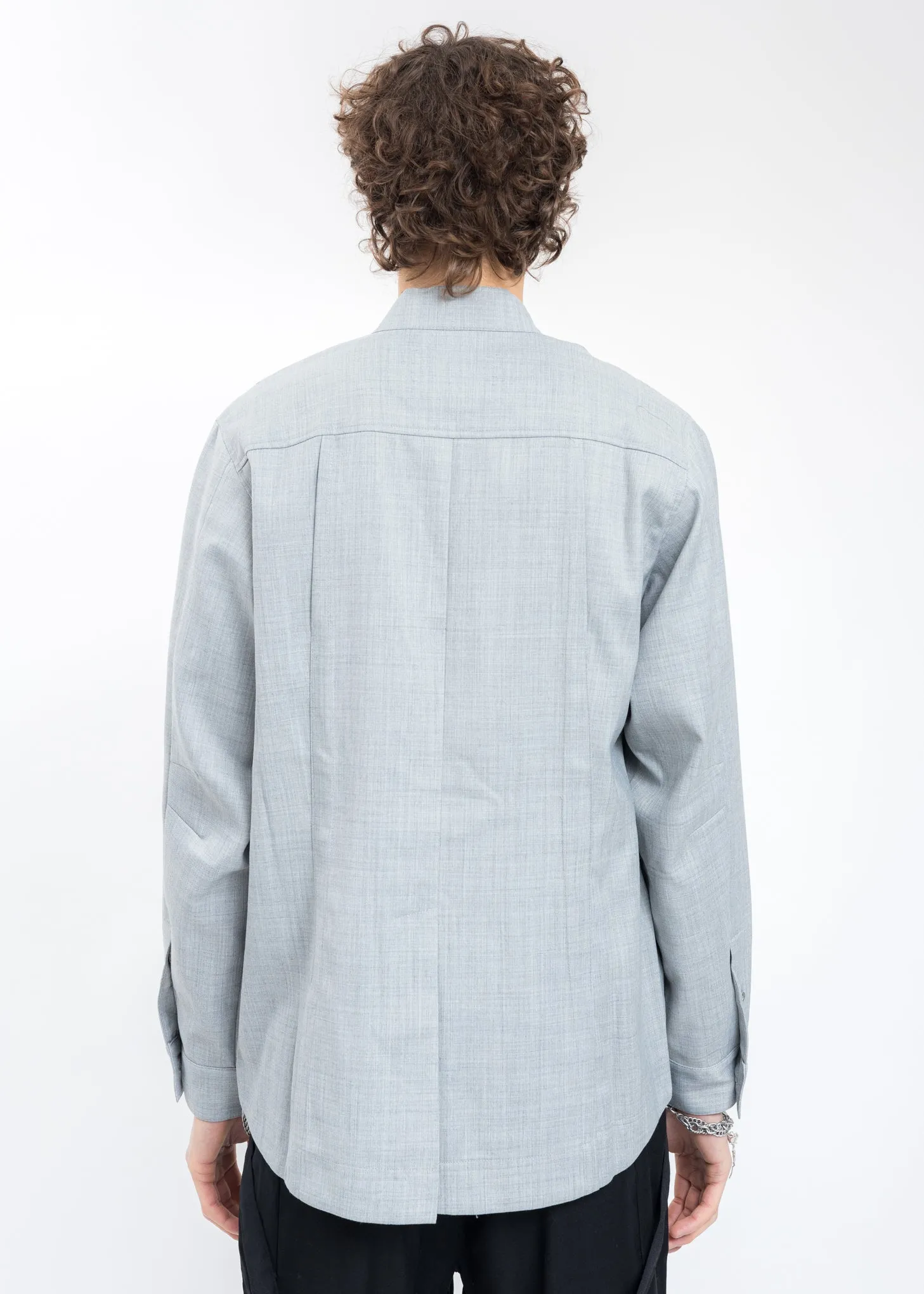 Grey Layered Arch Cutting Shirt Jacket