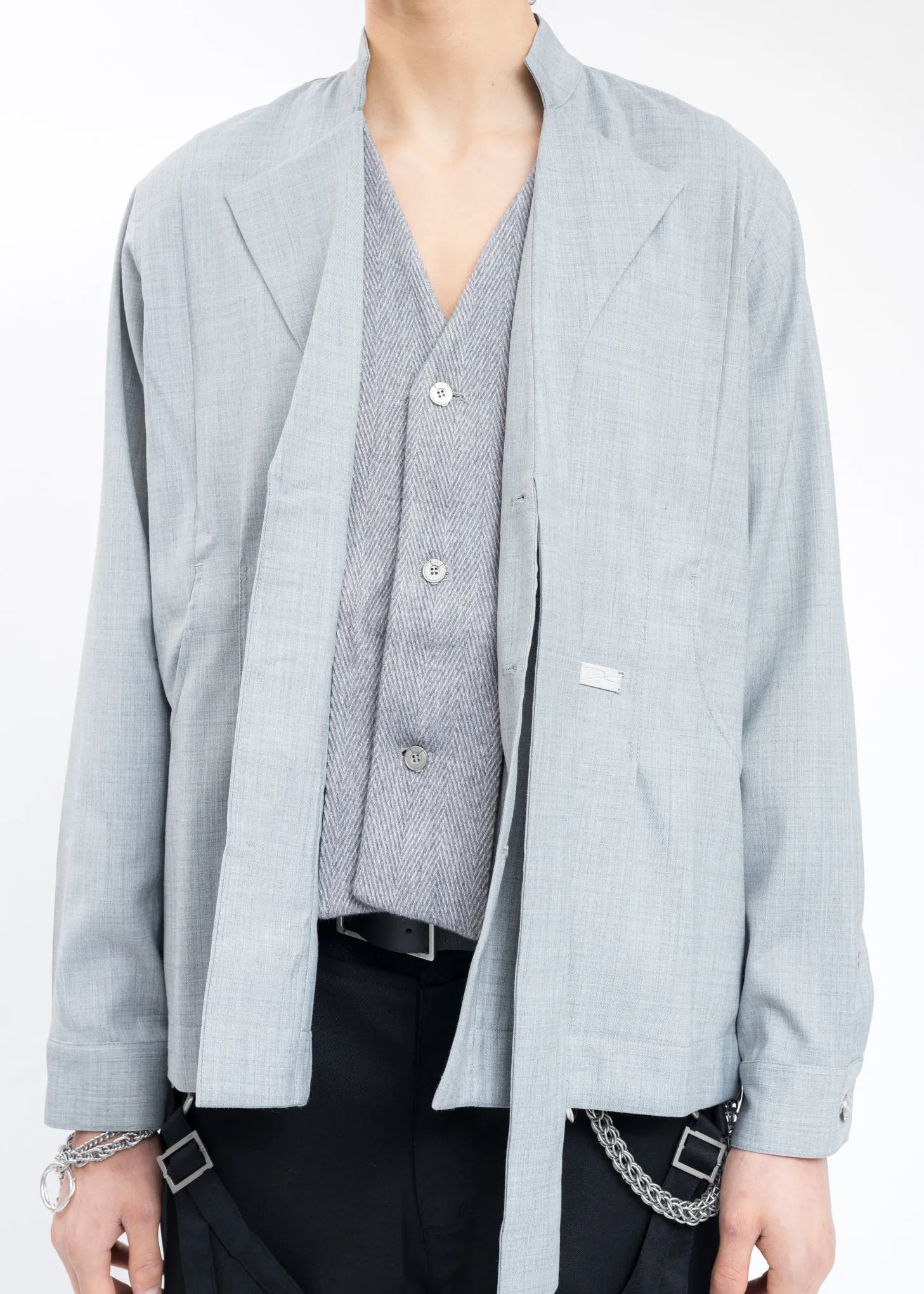 Grey Layered Arch Cutting Shirt Jacket