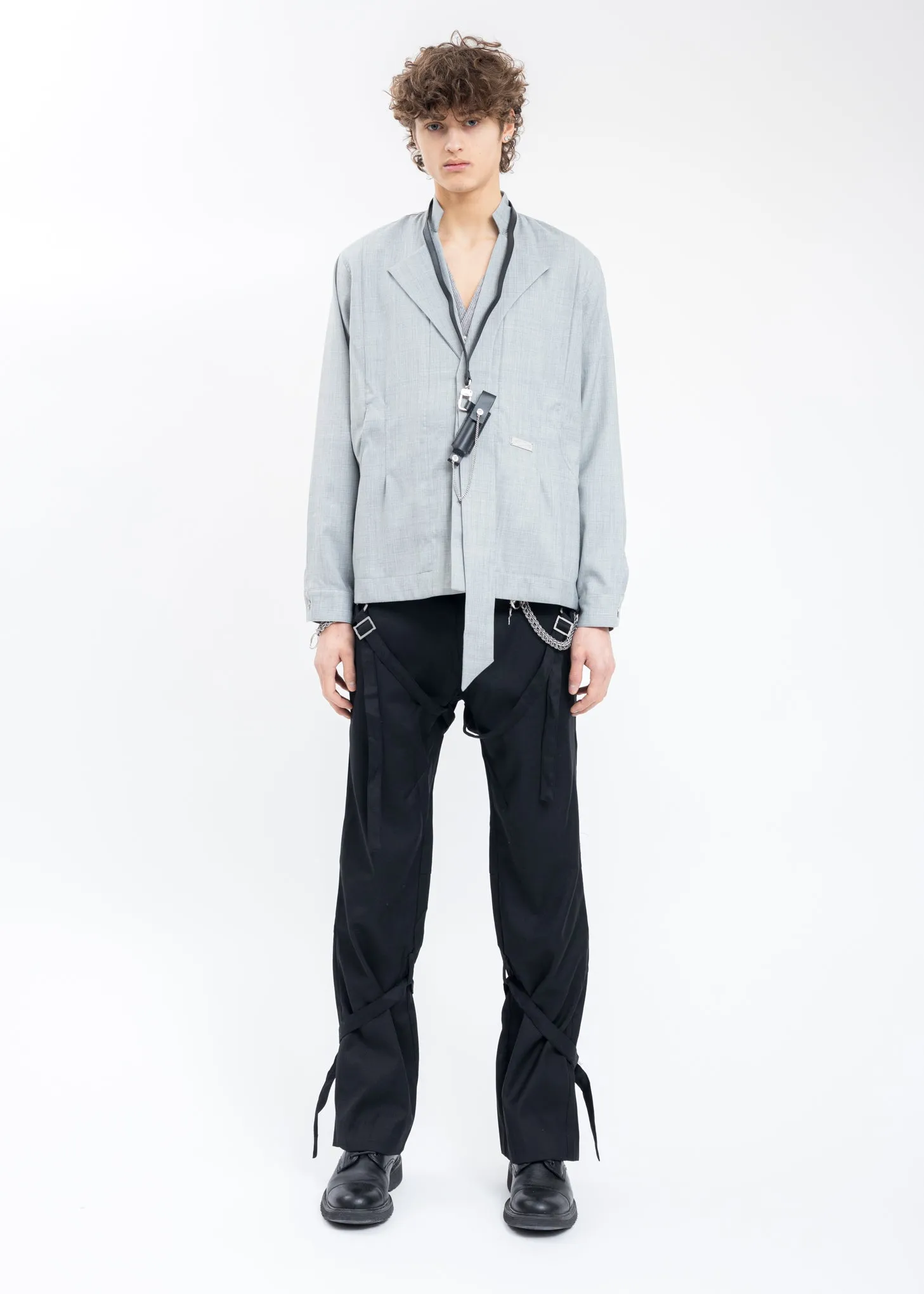 Grey Layered Arch Cutting Shirt Jacket