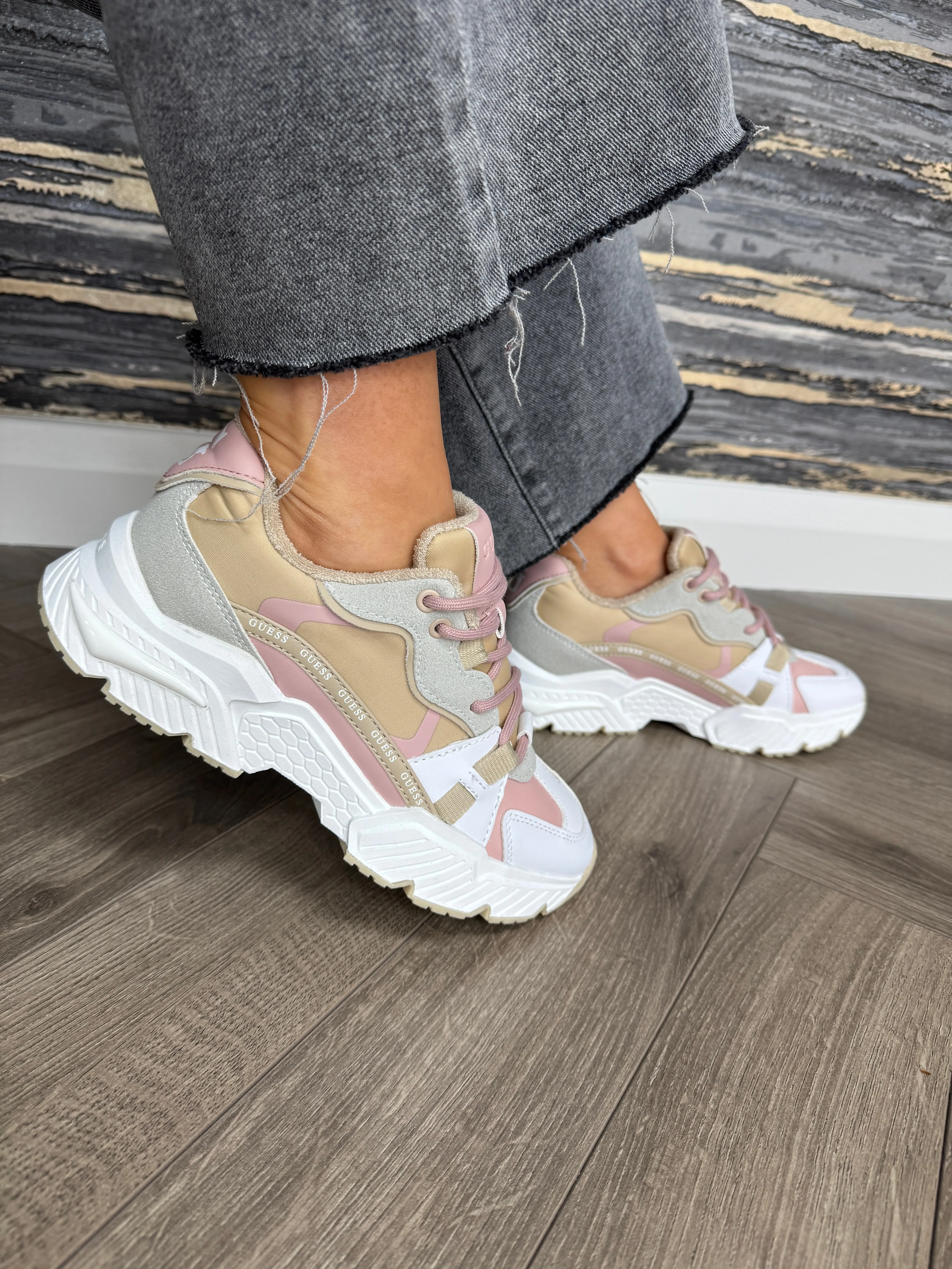 Guess (G22) Chunky Trainer with Nude and Pink Inserts FLJCARELE12 - Whita