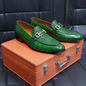 Handmade Alligator Textured Genuine Cow-Hide Leather Buckle Loafers For Men, Dress Formal Slip On Stylish Loafer Dress & Moccasin Shoes