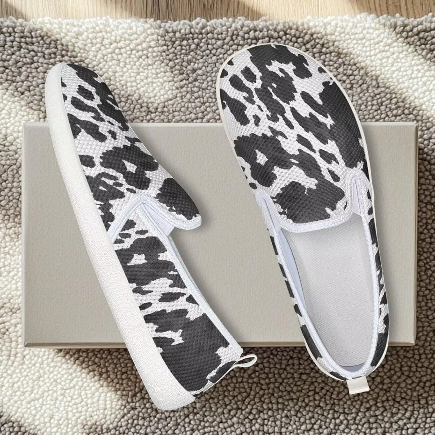 Jeiento Animal Print Casual Shoes for Women Anti-Skid Slip-On Loafers Breathable Walking Shoes