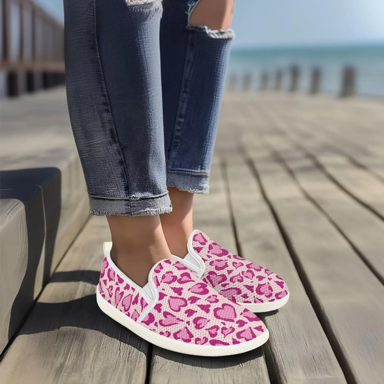 Jeiento Animal Print Casual Shoes for Women Anti-Skid Slip-On Loafers Breathable Walking Shoes