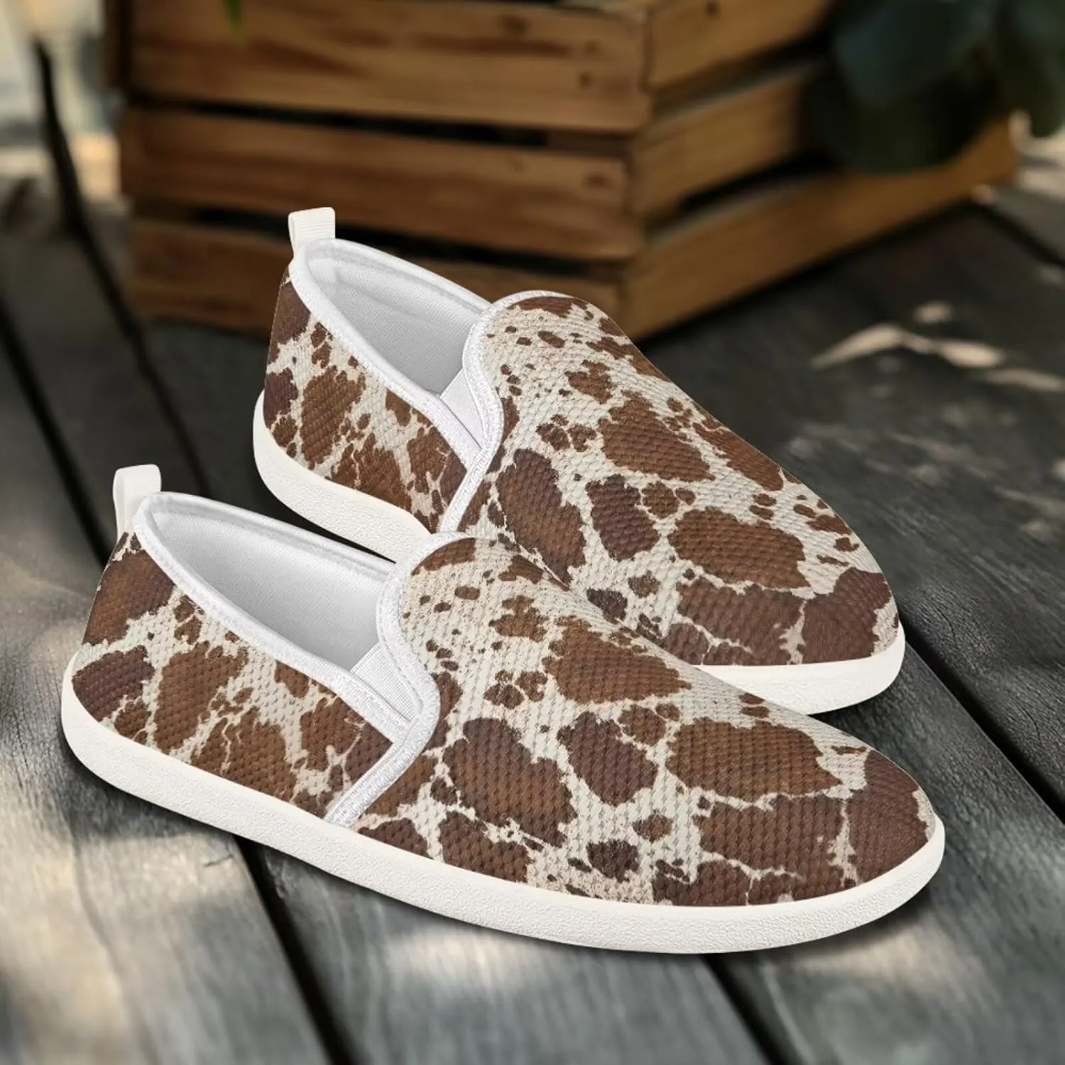 Jeiento Animal Print Casual Shoes for Women Anti-Skid Slip-On Loafers Breathable Walking Shoes