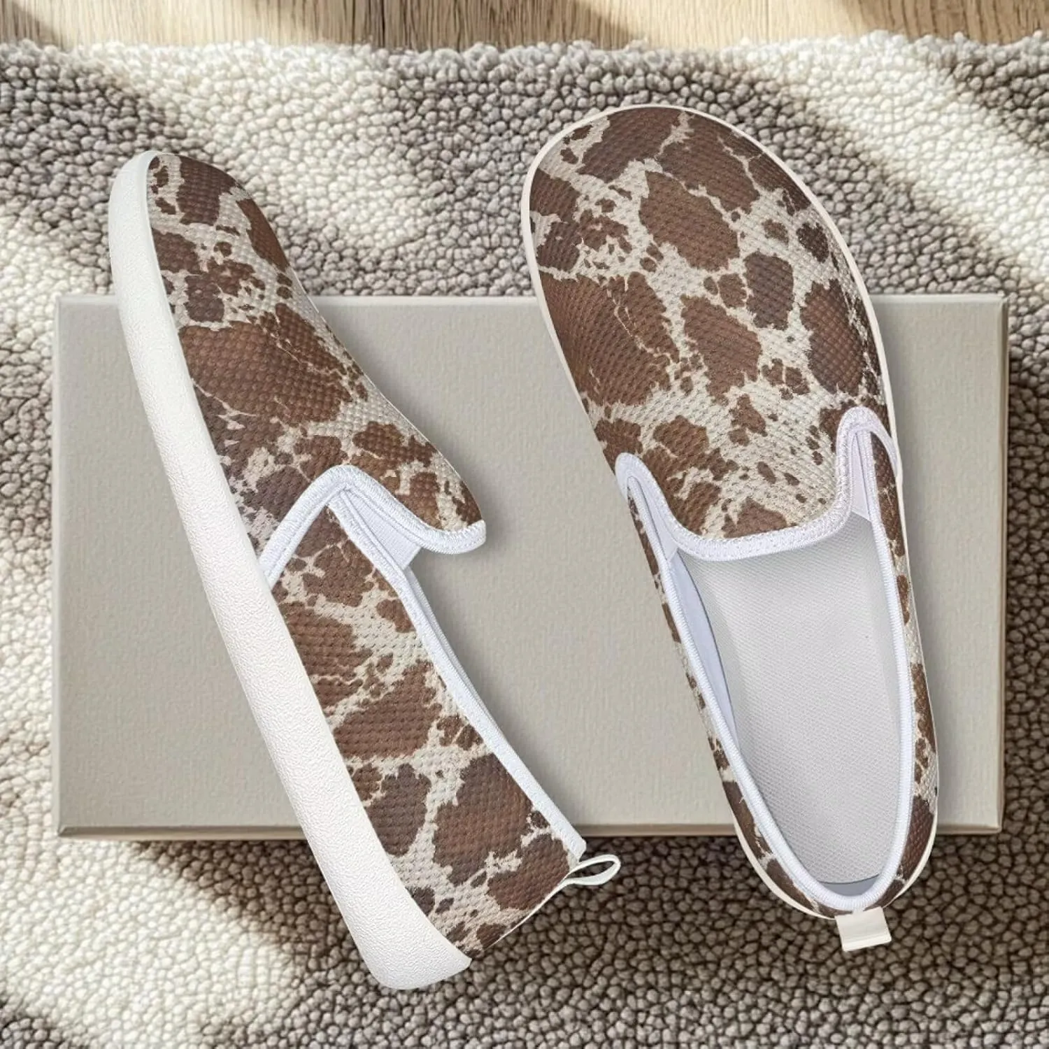 Jeiento Animal Print Casual Shoes for Women Anti-Skid Slip-On Loafers Breathable Walking Shoes