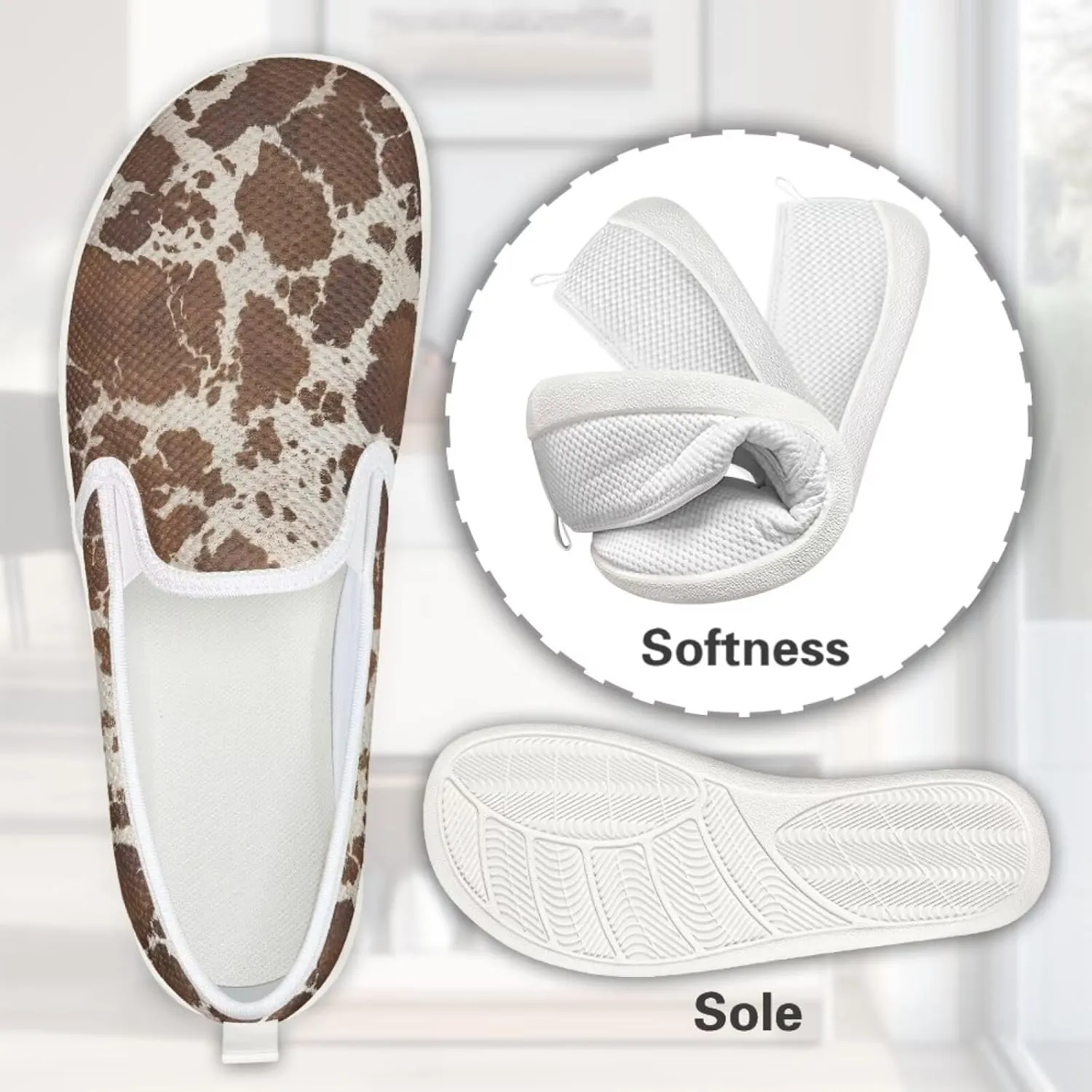 Jeiento Animal Print Casual Shoes for Women Anti-Skid Slip-On Loafers Breathable Walking Shoes