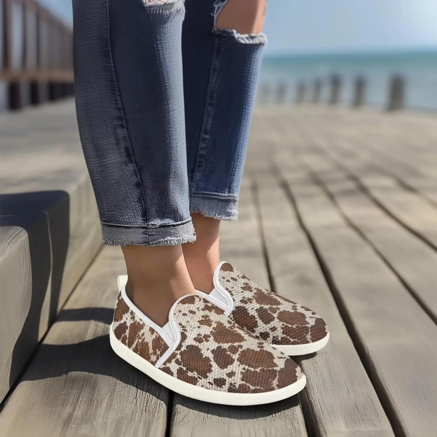 Jeiento Animal Print Casual Shoes for Women Anti-Skid Slip-On Loafers Breathable Walking Shoes