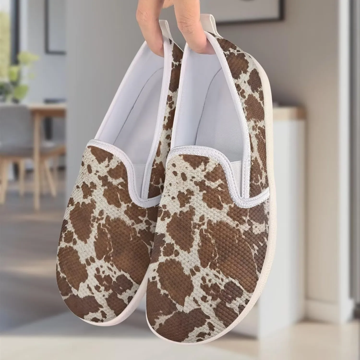 Jeiento Animal Print Casual Shoes for Women Anti-Skid Slip-On Loafers Breathable Walking Shoes
