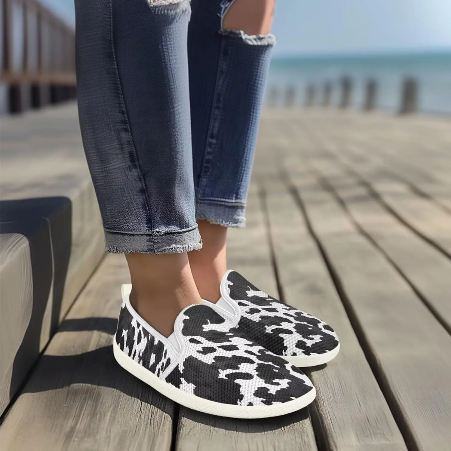 Jeiento Animal Print Casual Shoes for Women Anti-Skid Slip-On Loafers Breathable Walking Shoes