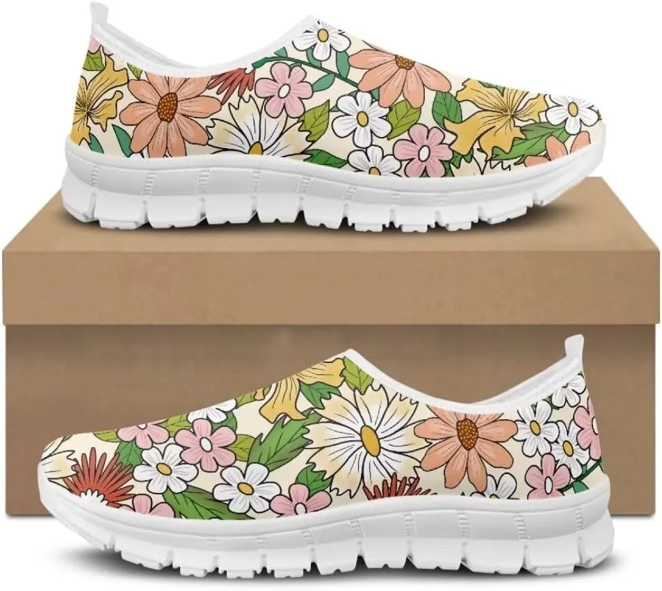 Jeiento Breathable Mesh Walking Shoes for Women Slip-On Loafers Outdoor Running Sneaker Comfort Footwear Trainers Mesh Shoes Walking Flat Shoes