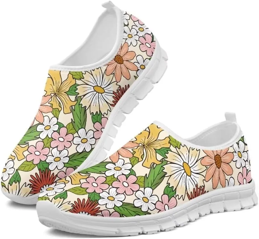 Jeiento Breathable Mesh Walking Shoes for Women Slip-On Loafers Outdoor Running Sneaker Comfort Footwear Trainers Mesh Shoes Walking Flat Shoes