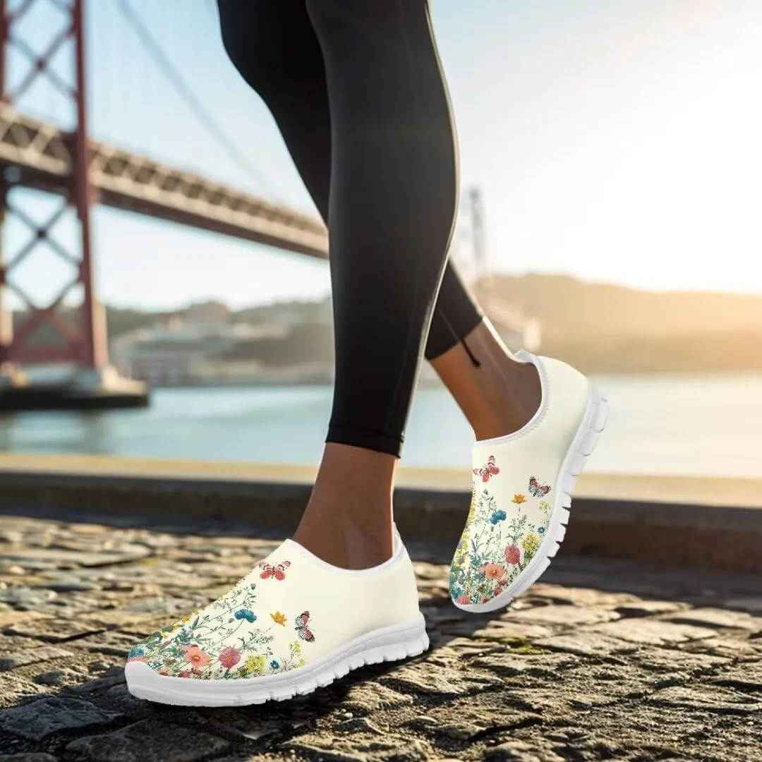 Jeiento Breathable Mesh Walking Shoes for Women Slip-On Loafers Outdoor Running Sneaker Comfort Footwear Trainers Mesh Shoes Walking Flat Shoes