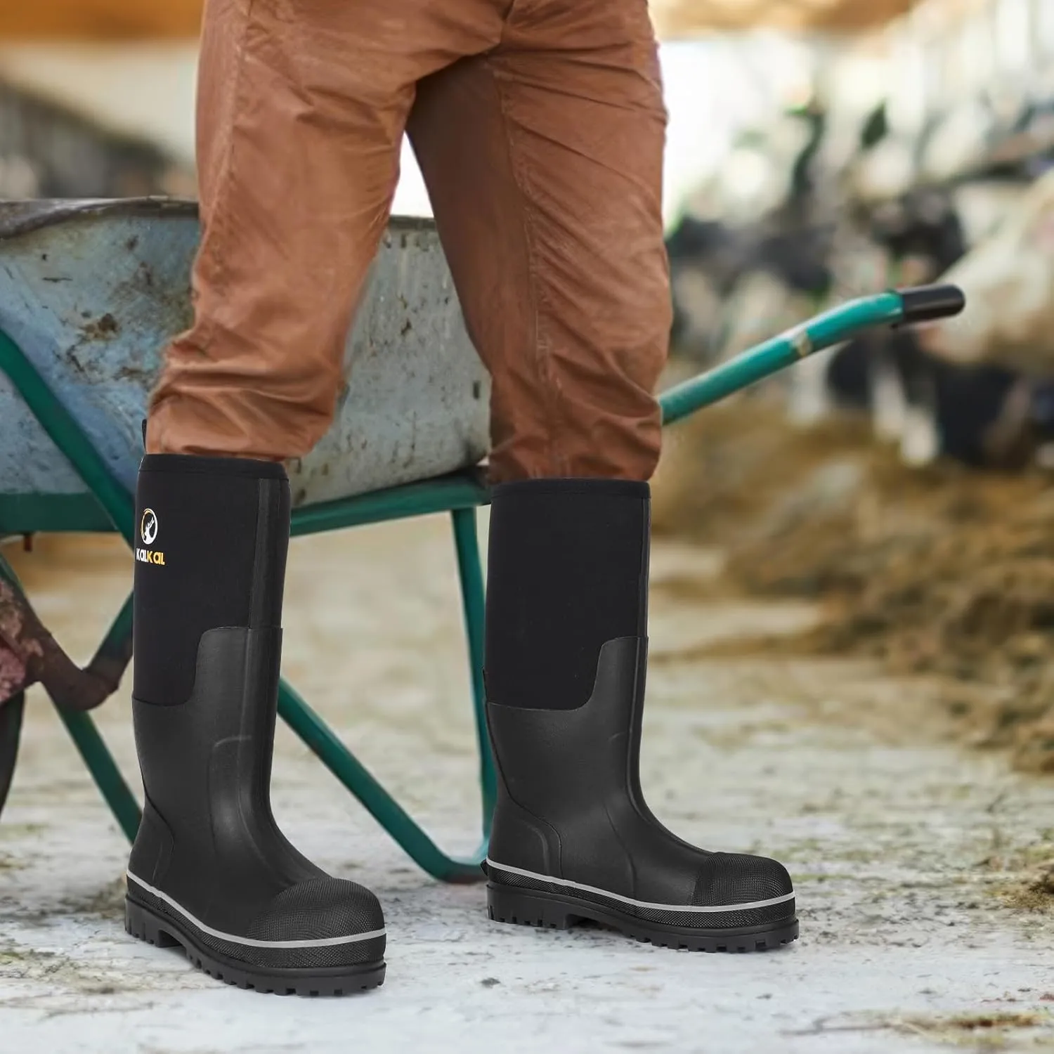 Kalkal Steel Toe Rubber Boots For Men, Waterproof Rubber Work Boots With Steel Shank, Puncture-Proof Safey Composite Toe Hunting Boots for Farming, Gardening, Fishing, Outdoor Work, Size 6-14