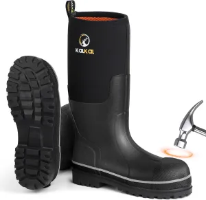 Kalkal Steel Toe Rubber Boots For Men, Waterproof Rubber Work Boots With Steel Shank, Puncture-Proof Safey Composite Toe Hunting Boots for Farming, Gardening, Fishing, Outdoor Work, Size 6-14