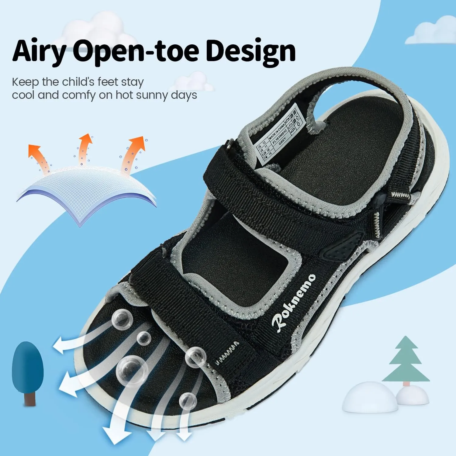 Kids Sandals Boys Girls Athletic Sports Summer Sandals Unisex Open Toe Water Shoes for Beach Hiking Outdoors (Little Kids/Big Kids)