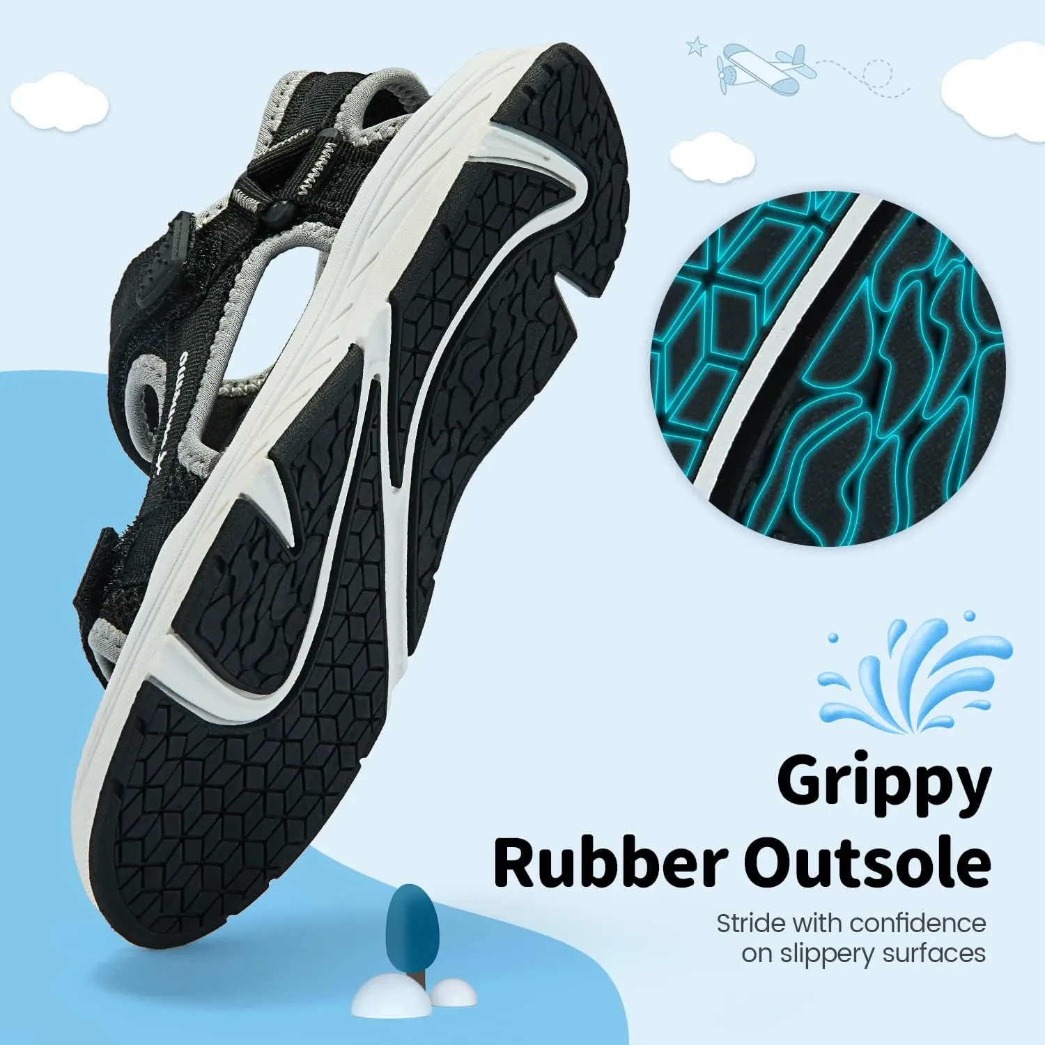 Kids Sandals Boys Girls Athletic Sports Summer Sandals Unisex Open Toe Water Shoes for Beach Hiking Outdoors (Little Kids/Big Kids)