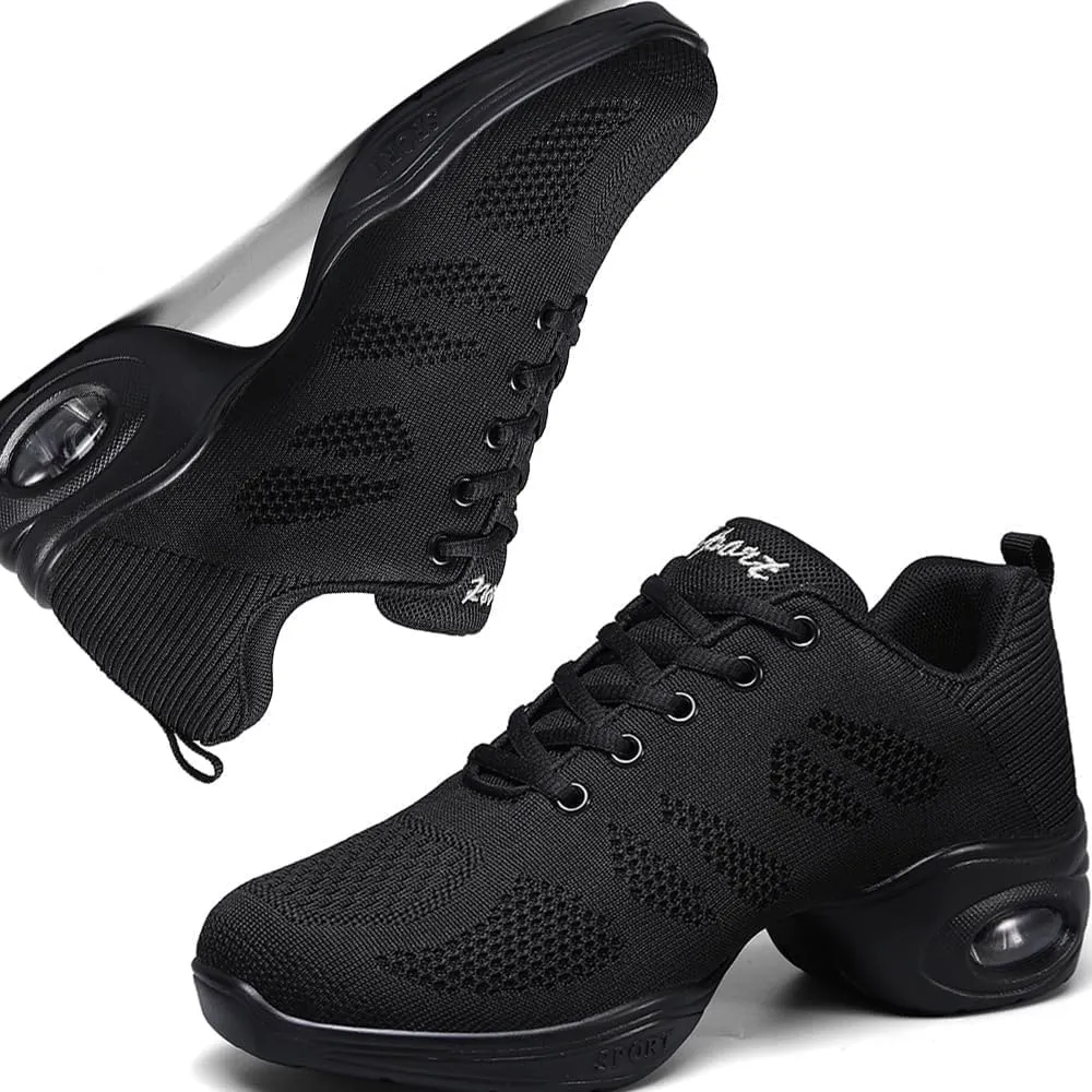 Ladies Jazz Shoes Lace Up Mesh Sneakers - Breathable Cushion Ladies Split Sole Sports Walking Dance Shoes Thick Sole (6,D)