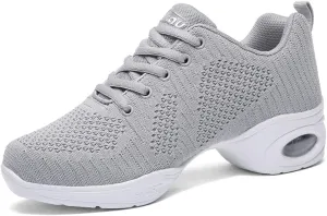 Ladies Jazz Shoes Lace Up Mesh Sneakers - Breathable Cushion Ladies Split Sole Sports Walking Dance Shoes Thick Sole (7,E)