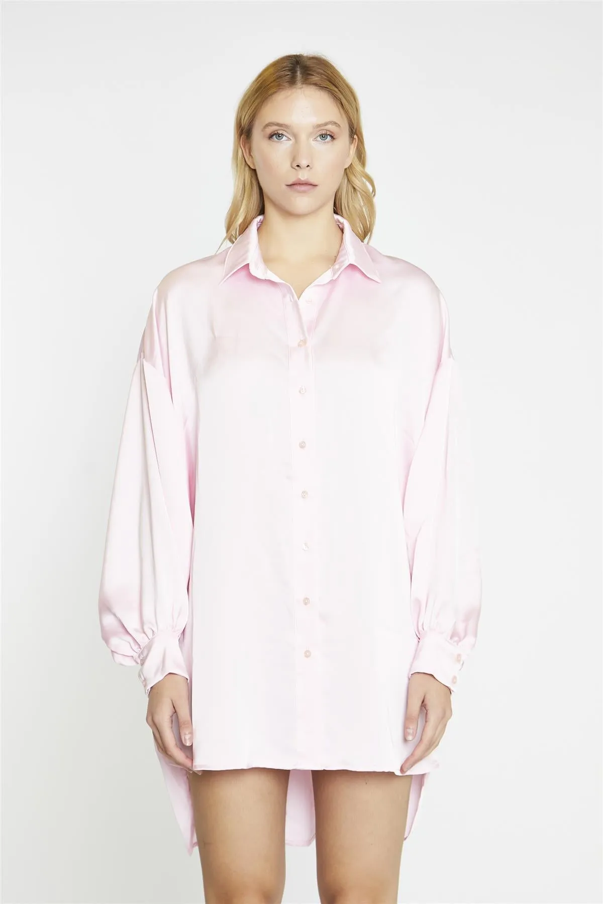 Light Pink Sateen Shirt Hi-Lo-Dress