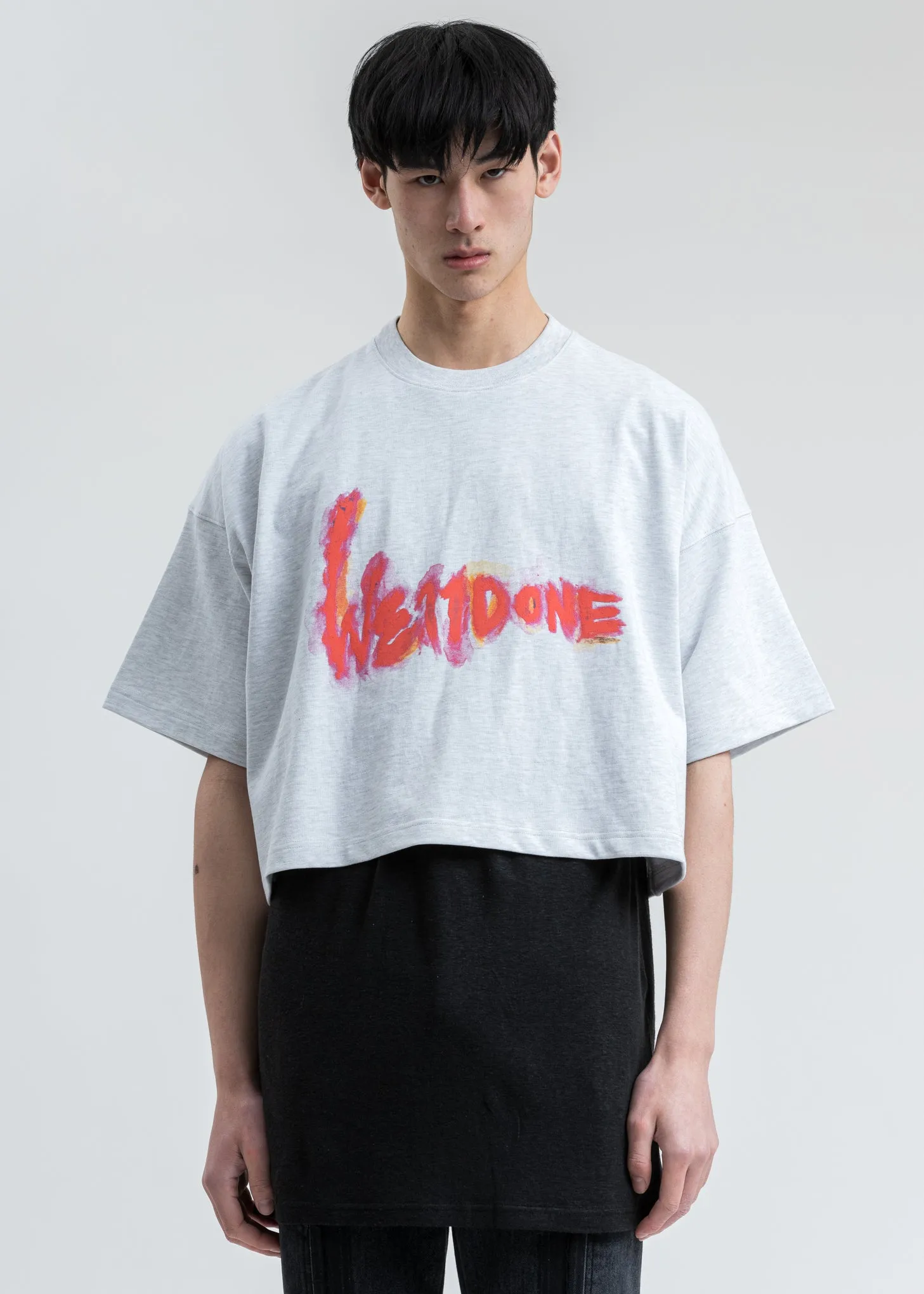 Melange Grey We11done Print Cropped T-Shirt