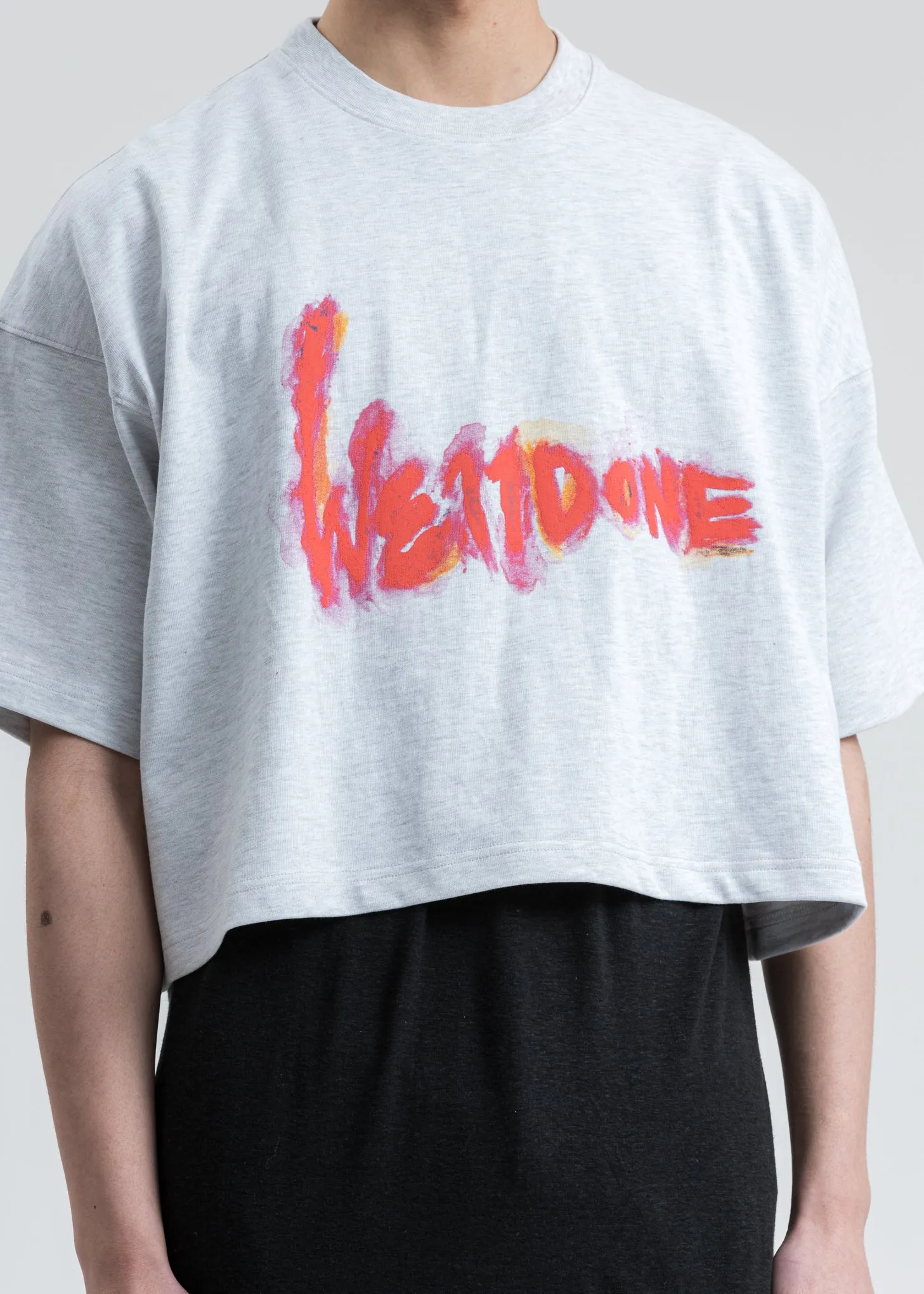 Melange Grey We11done Print Cropped T-Shirt