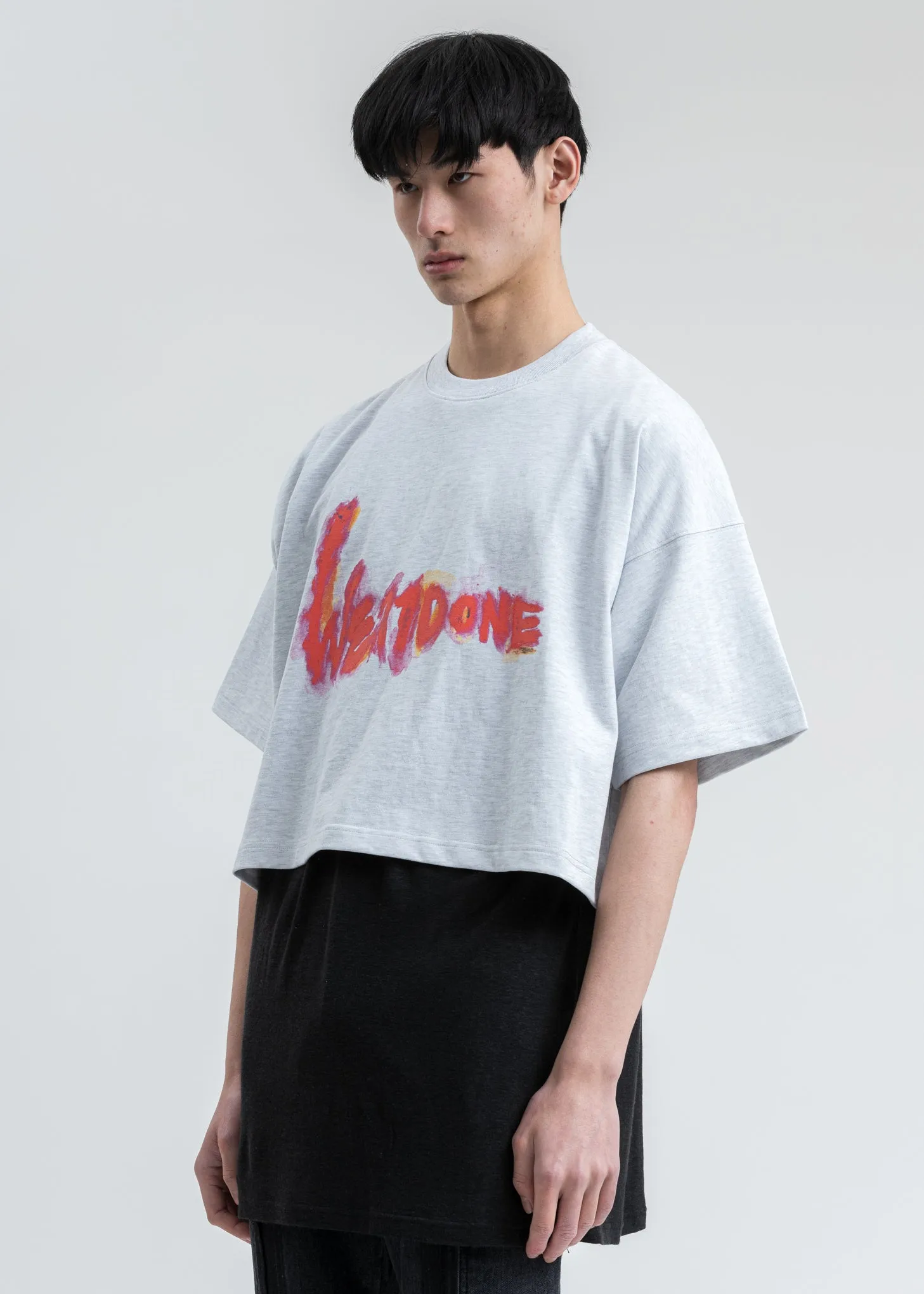 Melange Grey We11done Print Cropped T-Shirt