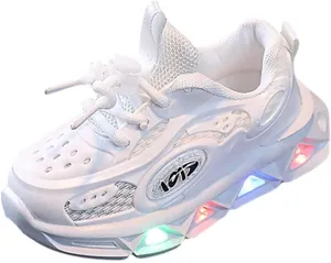 Memory Foam Light Up Sneaker for Toddler Baby Boys Girls Mesh Lace-Up Breathable Led First Walking Sport Shoes Non Slip