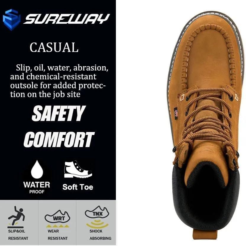 Men 8" Soft Toe Waterproof Work Boots,EH Construction Industrial Safety Leather, Lace Up Moc Toe Work Boot, Goodyear Welt Oil/Slip Resistant Comfortable Outsole, zapatos de trabajo para hombre