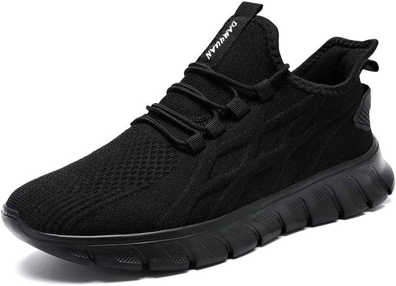 Men Slip On Tennis Running Shoes Workout Athletic Walking Gym Fashion Sneakers Lightweight Breathable Sport Jogging Casual Shoe Black Size 7