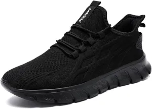Men Slip On Tennis Running Shoes Workout Athletic Walking Gym Fashion Sneakers Lightweight Breathable Sport Jogging Casual Shoe Black Size 7