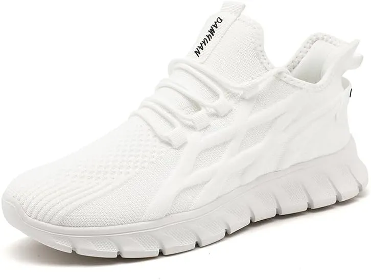 Men Walking Gym Slip On Workout Athletic Tennis Running Shoes Fashion Sneakers Lightweight Breathable Sport Jogging Casual Shoe White Size 6.5