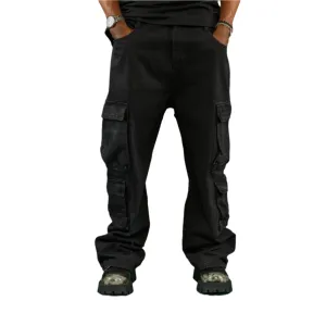 Men’s Black Multi-Pocket Relaxed Fit Cargo Denim