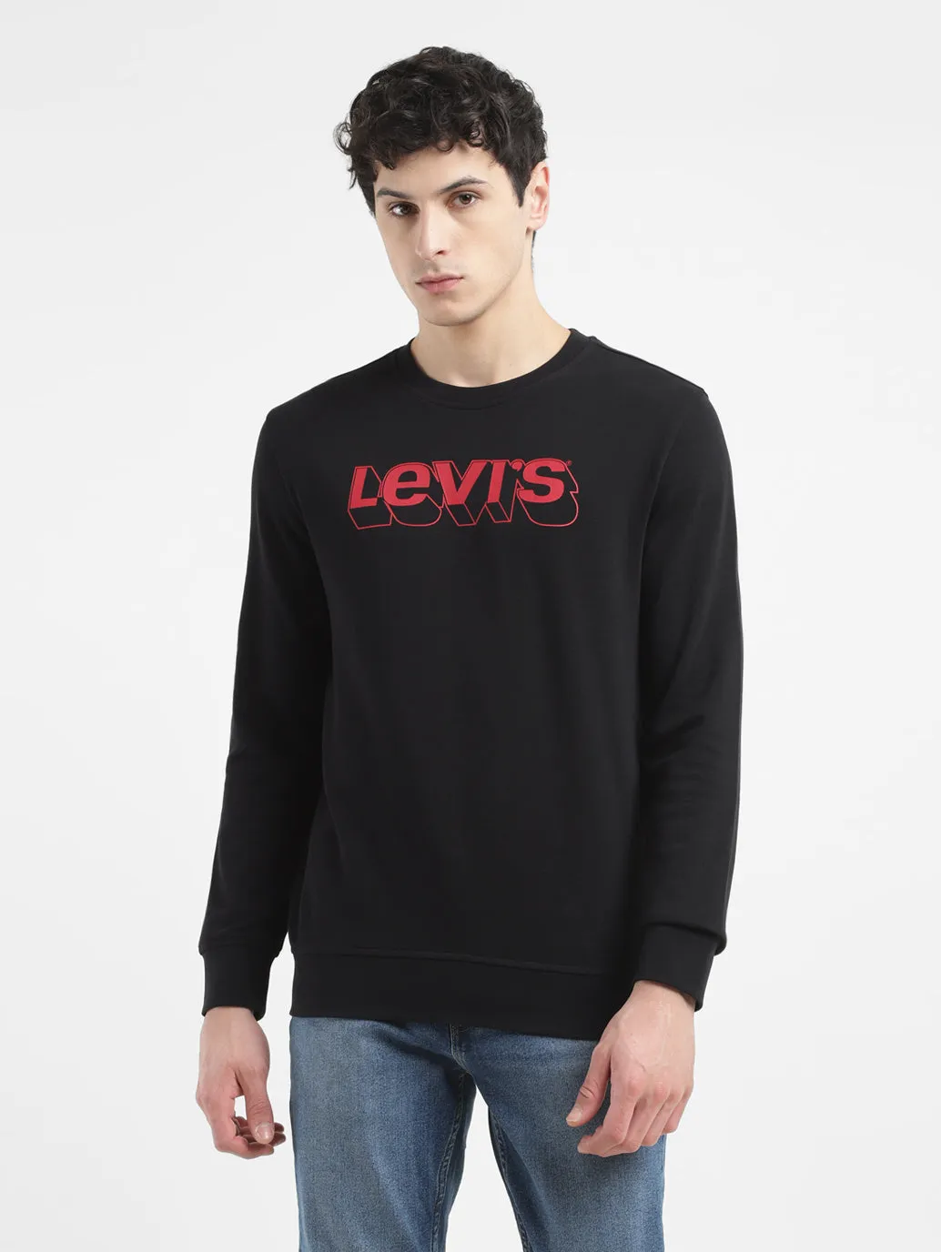 Men's Brand Logo Black Crew Neck Sweatshirt