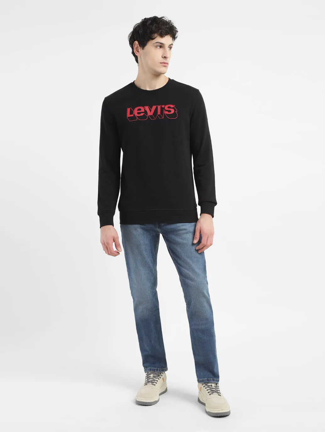 Men's Brand Logo Black Crew Neck Sweatshirt