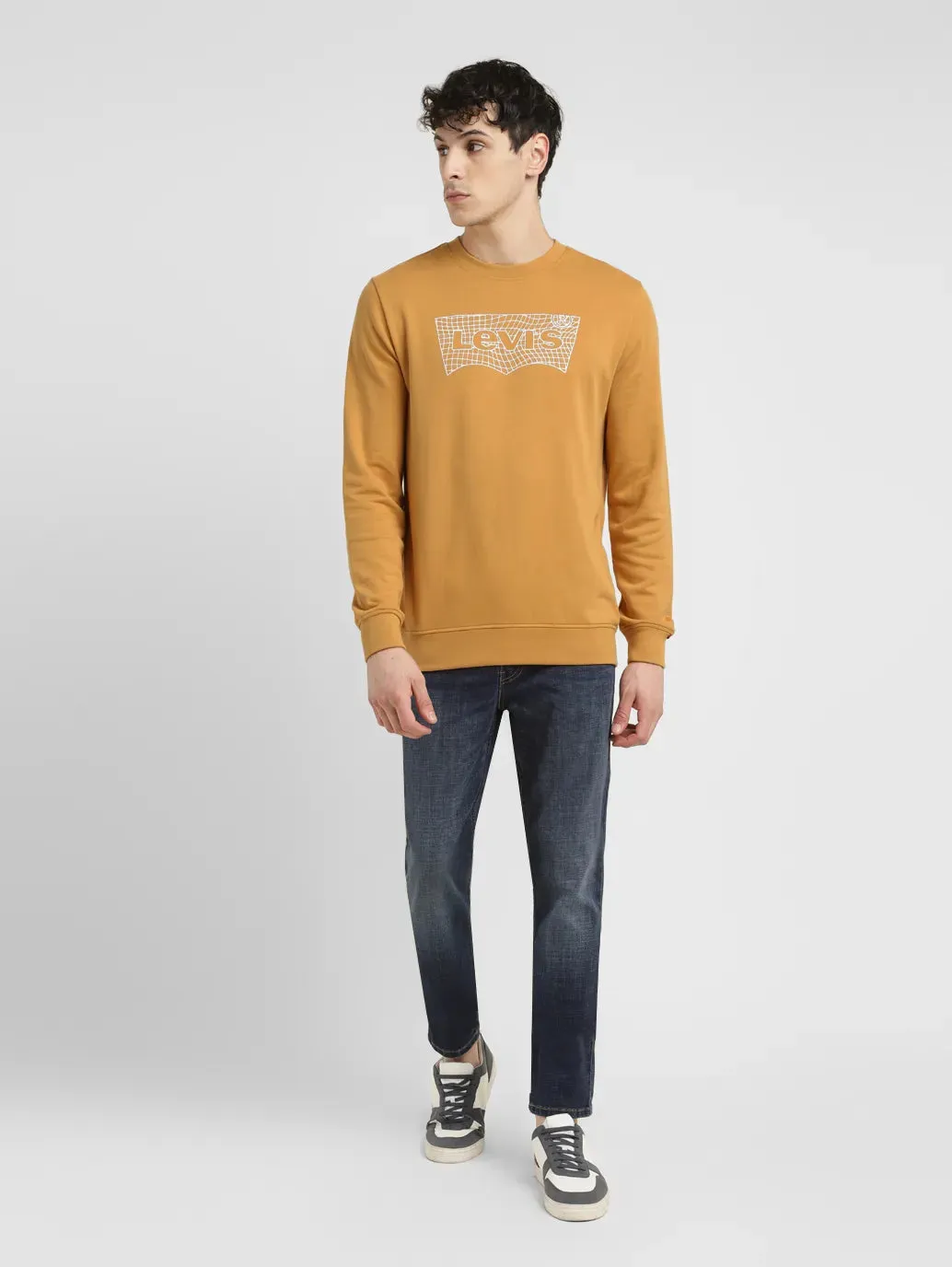 Men's Brand Logo Ochre Crew Neck Sweatshirt