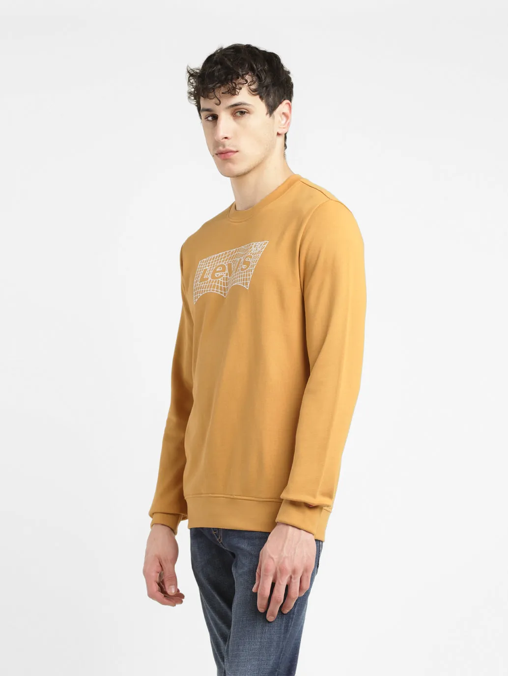 Men's Brand Logo Ochre Crew Neck Sweatshirt