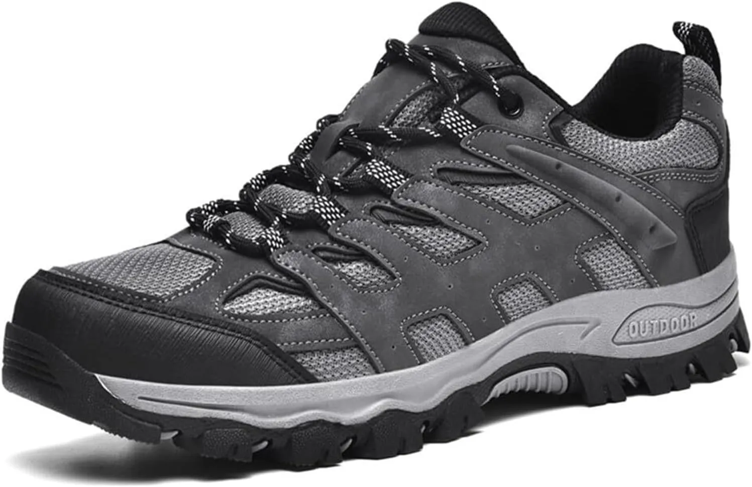 Men's Fashion Waterproof Hiking Shoes Leather Comfortable Lace Up Lightweight Anti Slip Low Tops Outdoor Walking Work Shoes Trail Running for Men