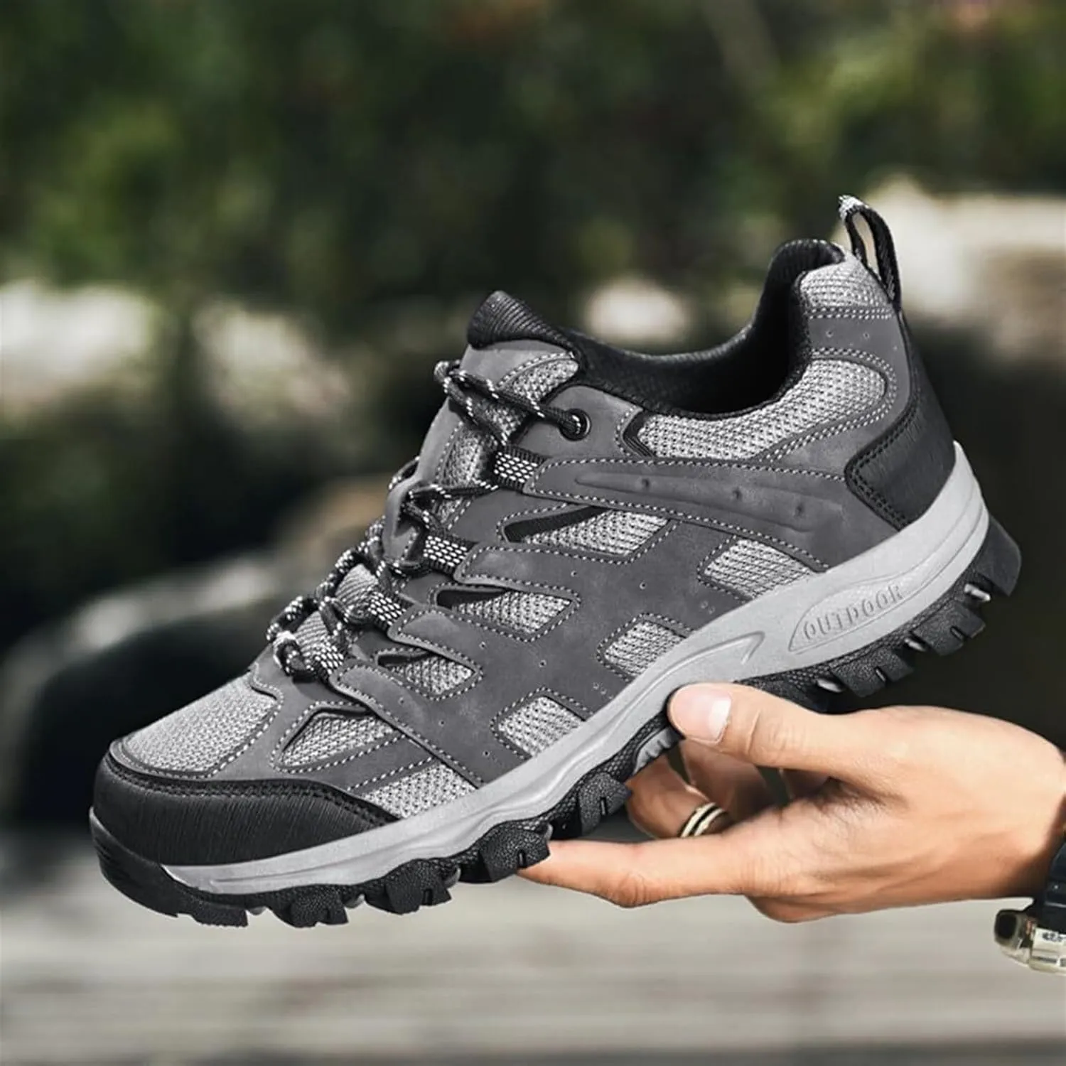 Men's Fashion Waterproof Hiking Shoes Leather Comfortable Lace Up Lightweight Anti Slip Low Tops Outdoor Walking Work Shoes Trail Running for Men
