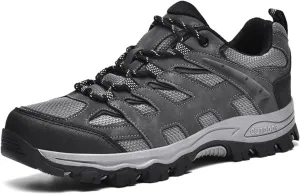 Men's Fashion Waterproof Hiking Shoes Leather Comfortable Lace Up Lightweight Anti Slip Low Tops Outdoor Walking Work Shoes Trail Running for Men