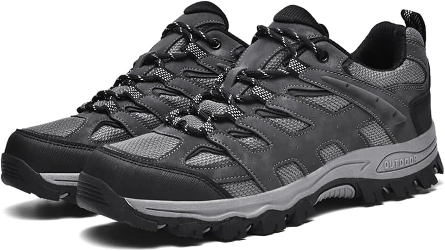 Men's Fashion Waterproof Hiking Shoes Leather Comfortable Lace Up Lightweight Anti Slip Low Tops Outdoor Walking Work Shoes Trail Running for Men