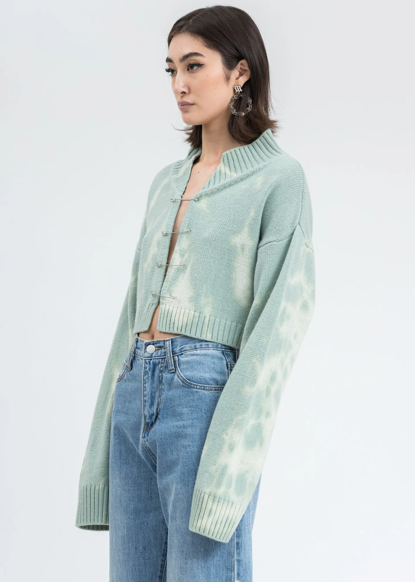Mint Green Tie Dye Knit Safety Pin Sweater