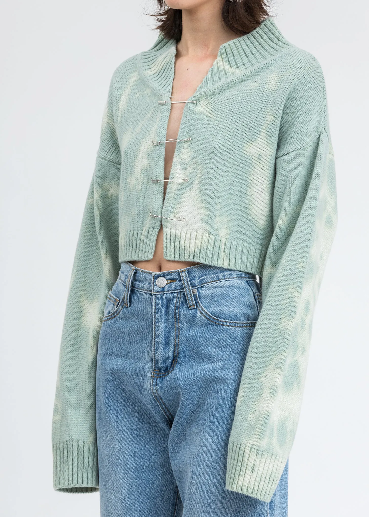 Mint Green Tie Dye Knit Safety Pin Sweater