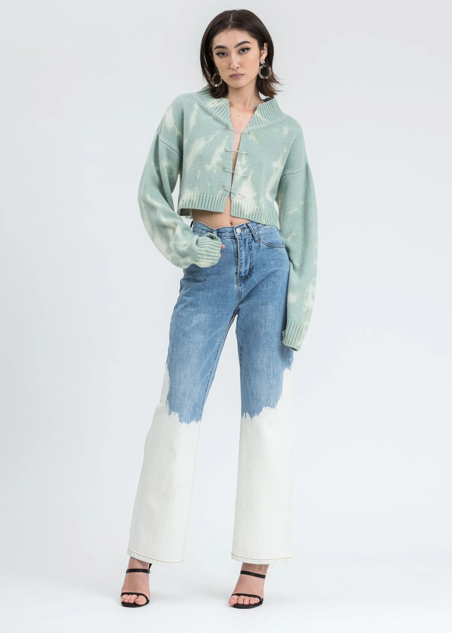 Mint Green Tie Dye Knit Safety Pin Sweater