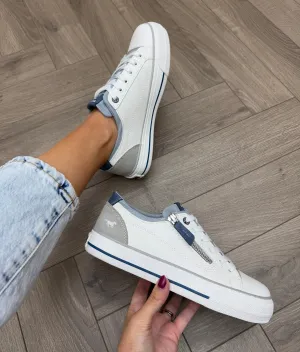 Mustang (SS25) Lace Up Trainer With Side Zip 1272-310-188- Weiss/Hellblau (M8)