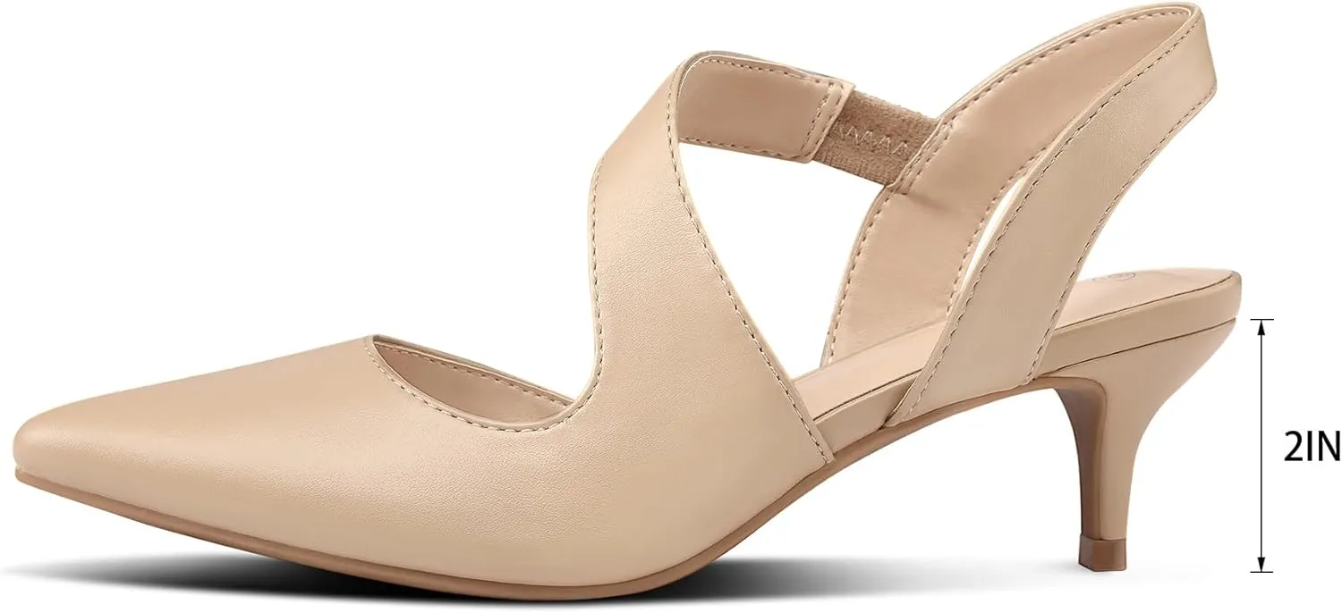mysoft Women's Pumps 2 inch Low Heel Pointed Toe Slingback Wedding Party Dress Shoes