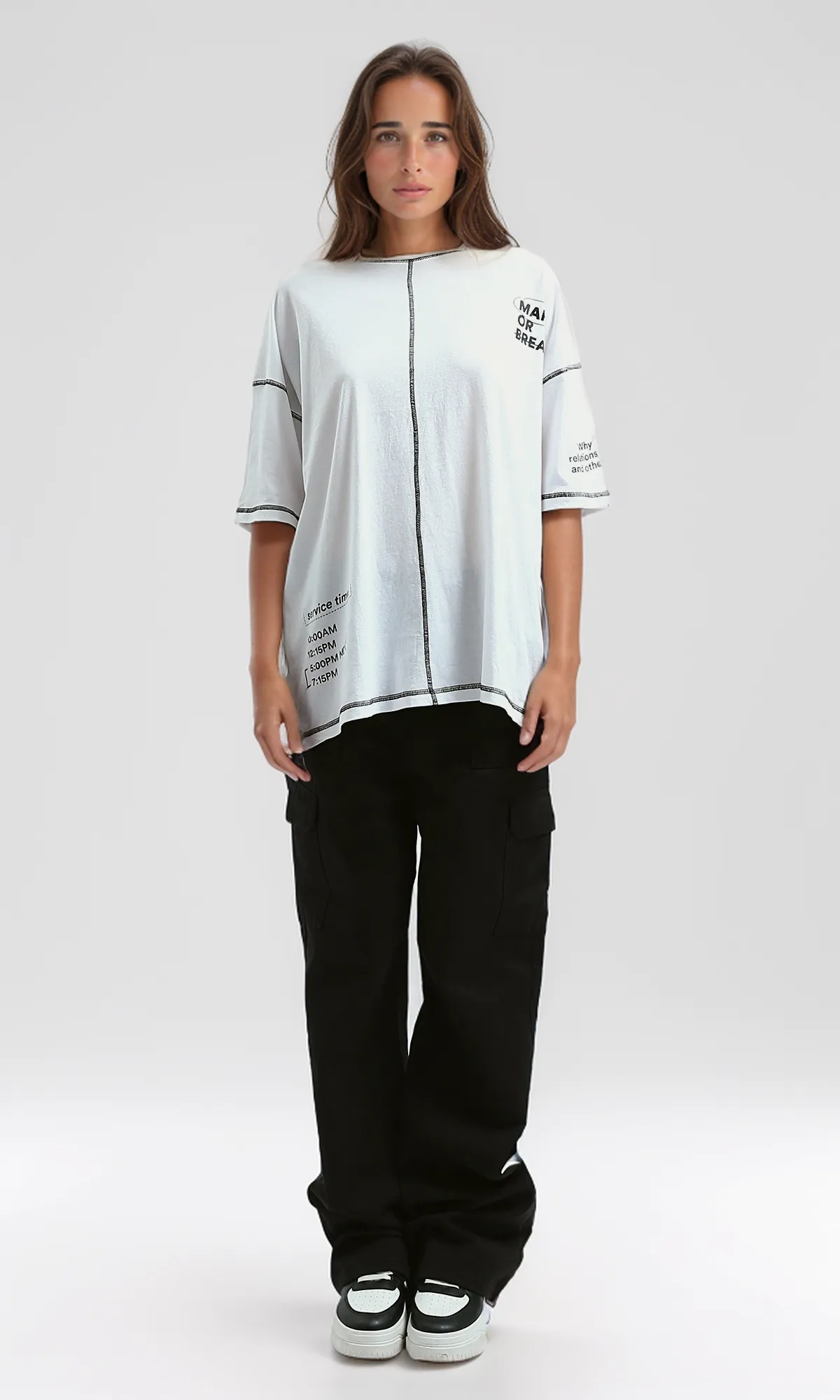 O181662 Relaxed Fit Casual Elbow Sleeves White Shirt