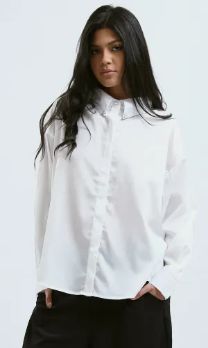 O183093 Long Sleeves Solid White Shirt With Hidden Buttons